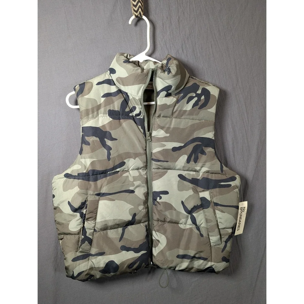 Kids‎ No Boundaries Size S 4-6 Camouflage Puffer Vest Green Black Quilted Zip Up